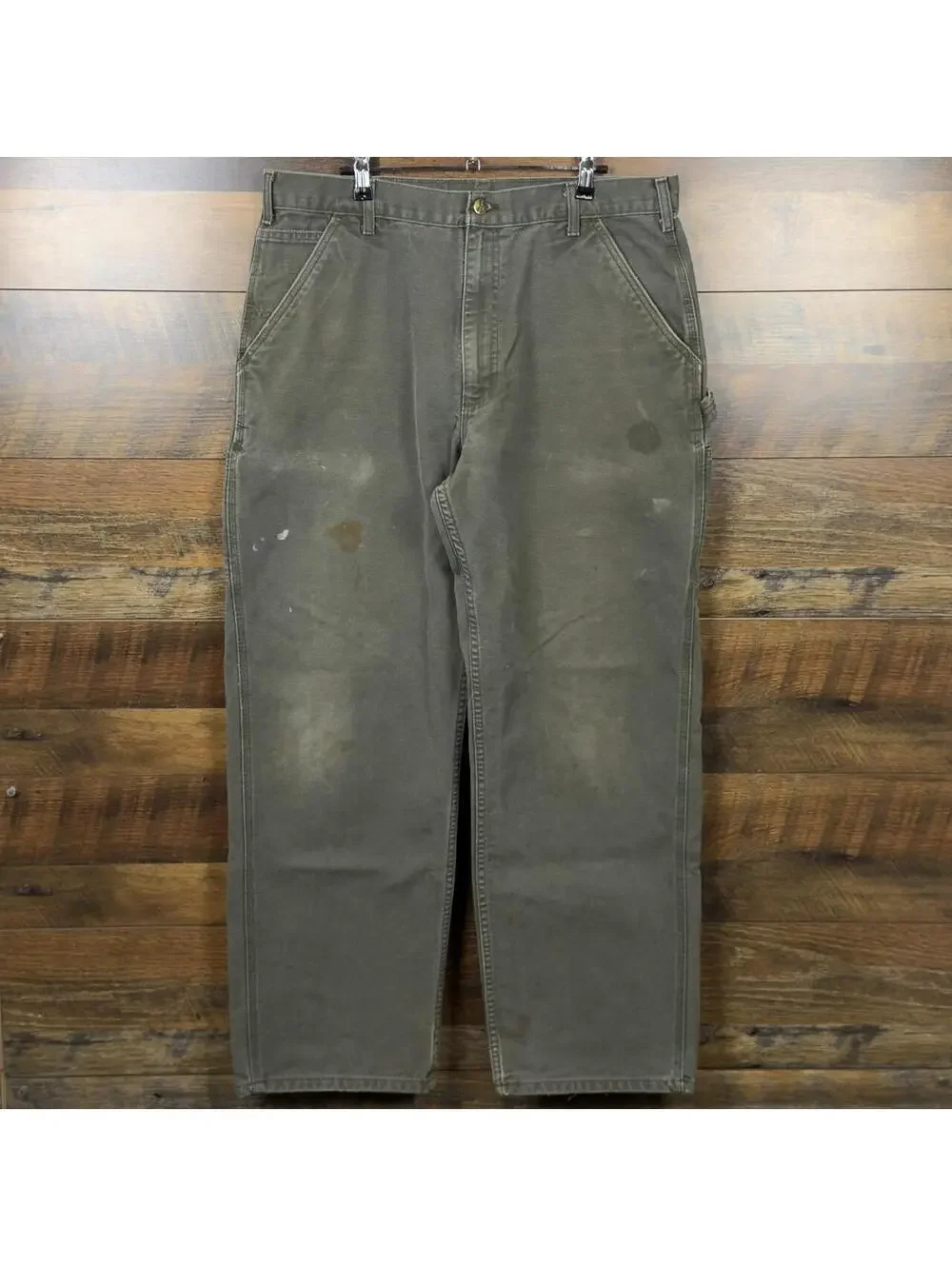Carhartt B11 MOS Moss Green Washed Duck Work Pants 38x32 Distressed